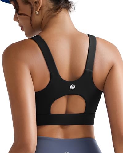A scoop neck medium support pullover bra in solid black, built with removable pads and a classic racerback for mat workouts.